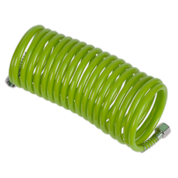 SA335G - 5m x Ø5mm PE Coiled Air Hose with 1/4"BSP Unions - Green